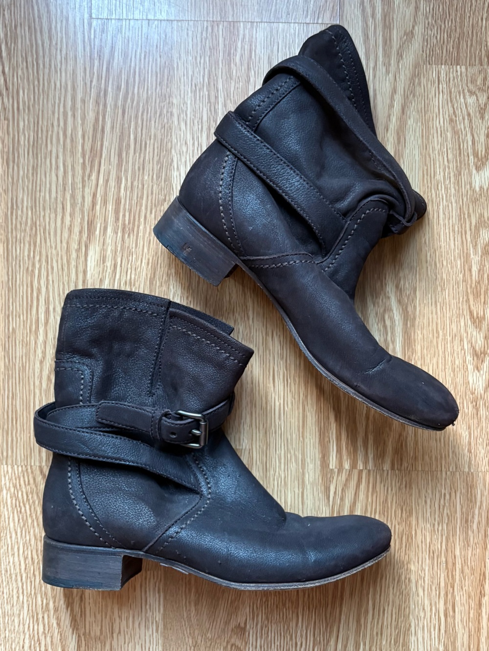 Prada leather moto ankle boots buckle size 38